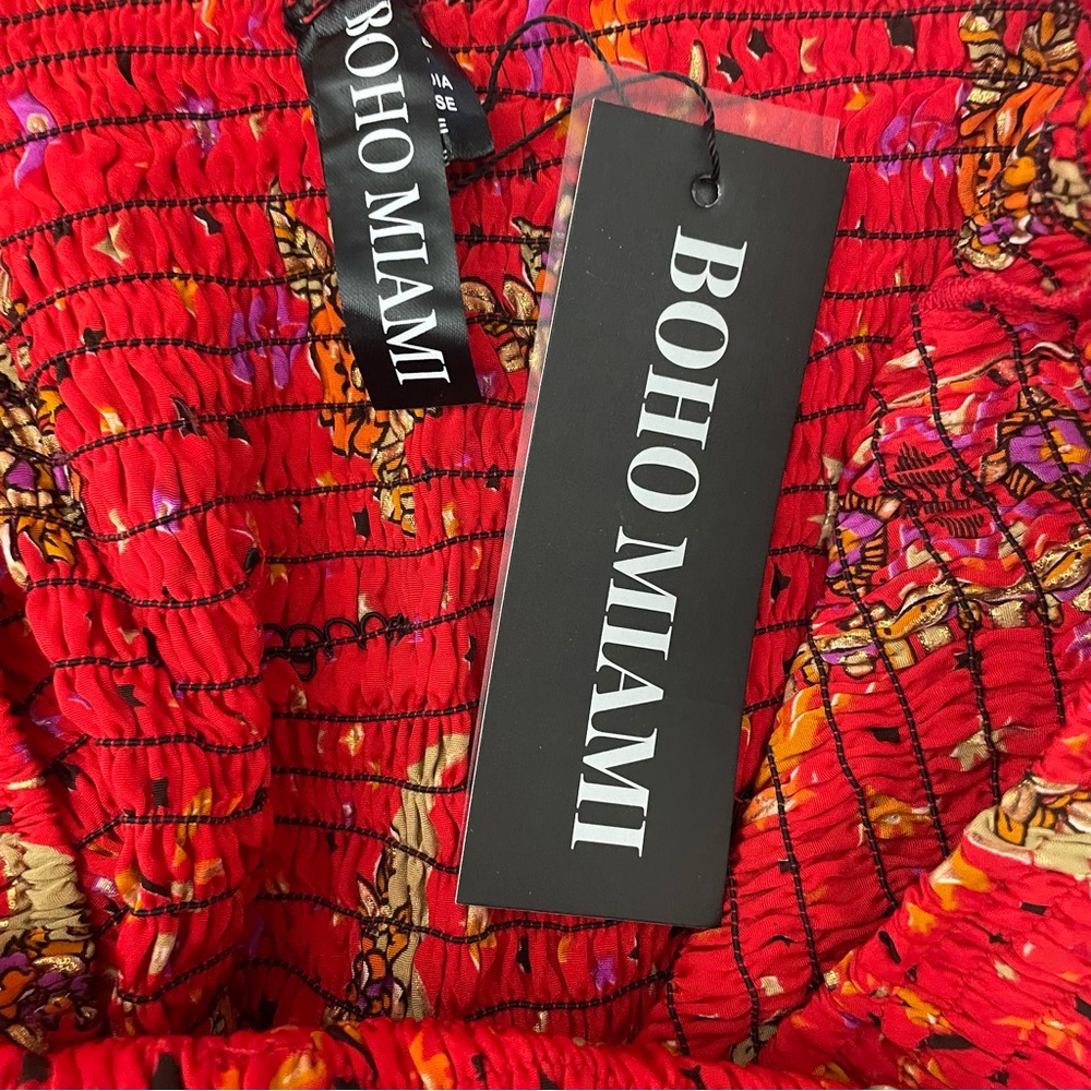 Vibrant Strapless Red Paisley Dress - Picture 2 of 12